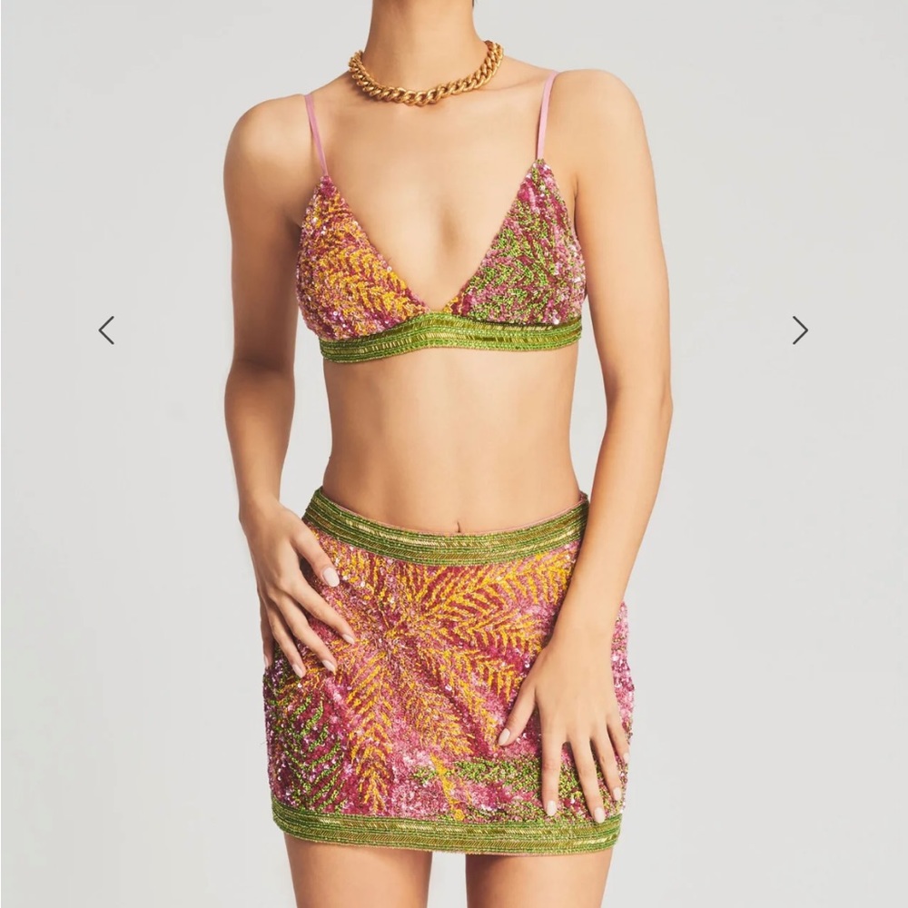 BNWT Retrofete Pia Bralette and Zulu Skirt - Tropical Palm Set